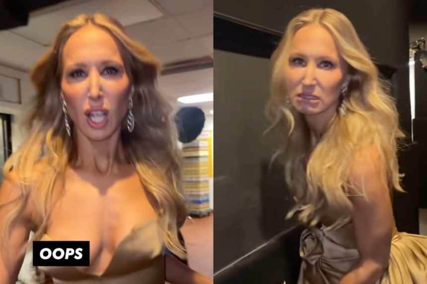 Nikki Glaser uses the word “oops” to cover up her wardrobe malfunction in Golden Globes video