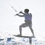 Bruno Lobo of Team Brazil competes in the Men's Kite on day thirteen of the Olympic Games Paris 2024 at Marseille Marina on August 08, 2024 in Marseille, France.