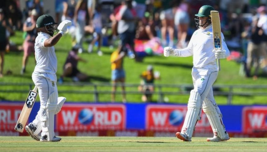 South Africas Ryan Rickelton (right) with Temba Bavuma (left) after scoring 150 runs during the the second Test between South Africa and Pakistan at Newlands stadium in Cape Town on January 3, 2025. — AFP