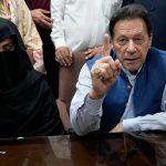 Former Prime Minister of Pakistan Imran Khan and his wife speaking with the media.