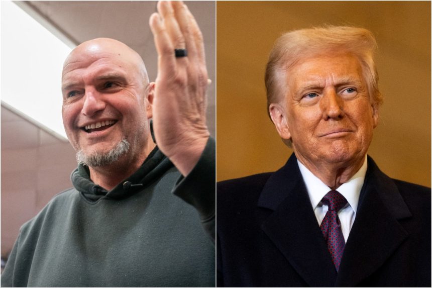 Pennsylvania Senator John Fetterman (left) and President Donald Trump