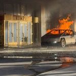 Flames rise from a Tesla Cybertruck after it exploded outside the Trump International Hotel, in Las Vegas, Nevada, US, on January 1, 2025 in this screengrab taken from a social media video. —Reuters