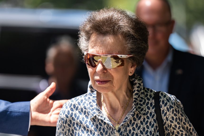 The Princess Royal wearing her Adidas sunglasses during a visit to the South African Riding School for Disabled Association (SARDA) while on her two-day to trip to South Africa