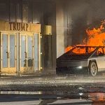 Tesla Cybertruck on fire outside Trump hotel