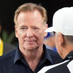 Roger Goodell talks to John Hussey