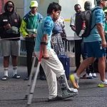 Saim Ayub walking with plastered leg after suffering ankle injury during the first day of the second Test match between South Africa and Pakistan at Newlands stadium in Cape Town on January 3, 2025. — Reporter