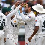 Pakistans Salman Agha (2nd R) celebrates with teammates after the dismissal of South Africas Tristan Stubbs (unseen) during the first day of the second international Test cricket match between South Africa and Pakistan at Newlands stadium in Cape Town on January 3, 2025. — AFP