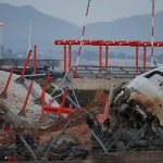 The wreckage of the Jeju Air aircraft that went off the runway and crashed at Muan International Airport lies near a concrete structure it crashed into, in Muan, South Korea, December 30, 2024. — Reuters