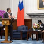 Taiwan President William Lai, right, meets President and Chief Executive Officer of the Ronald Reagan Presidential Foundation and Institute David Trulio in Taipei.