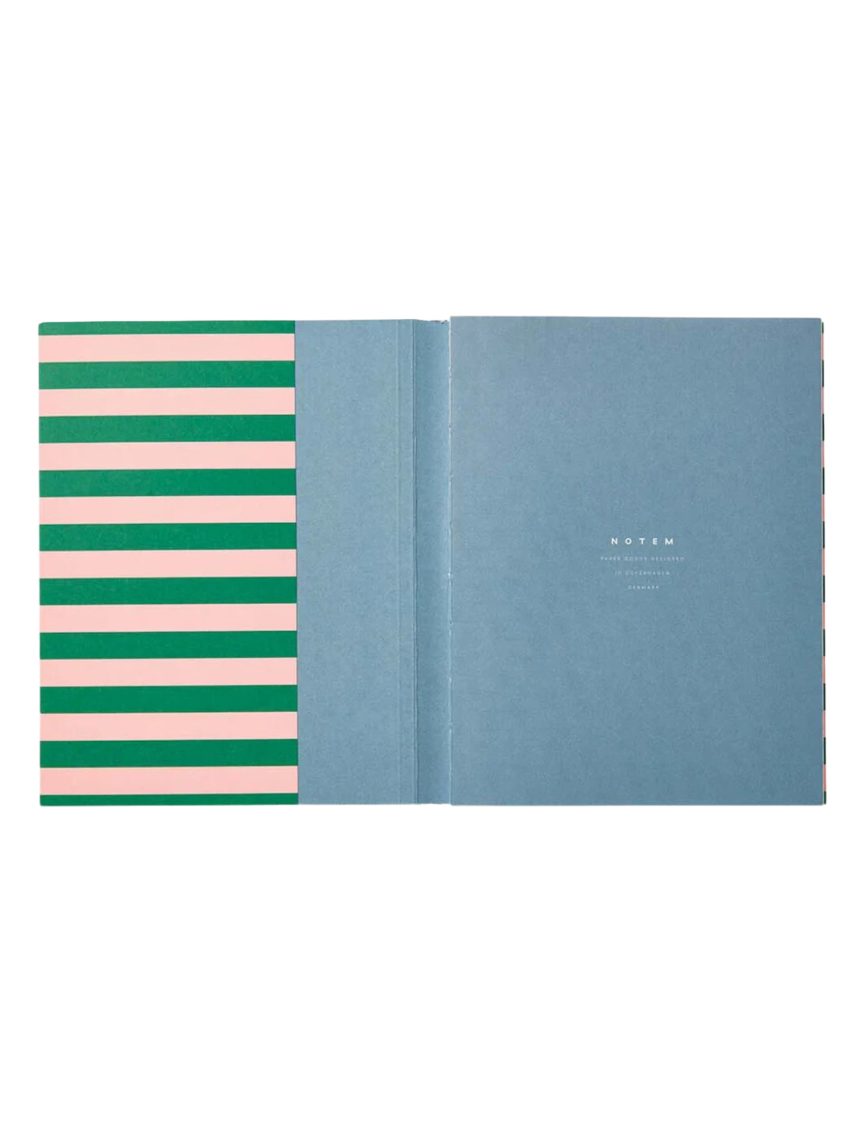 A stripy notebook with nostalgic colors.