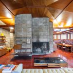 Fireplace made from concrete blocks in a frank lloyd wright house