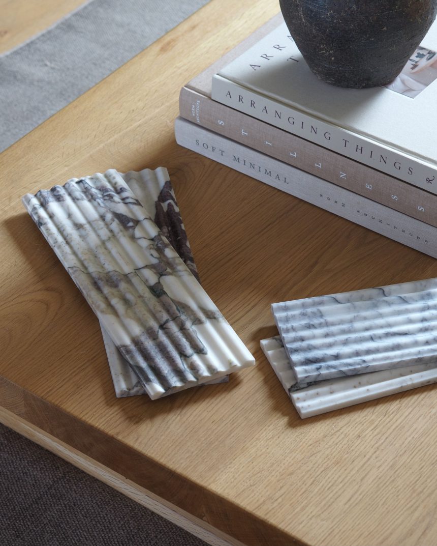 fluted marble on a coffee table