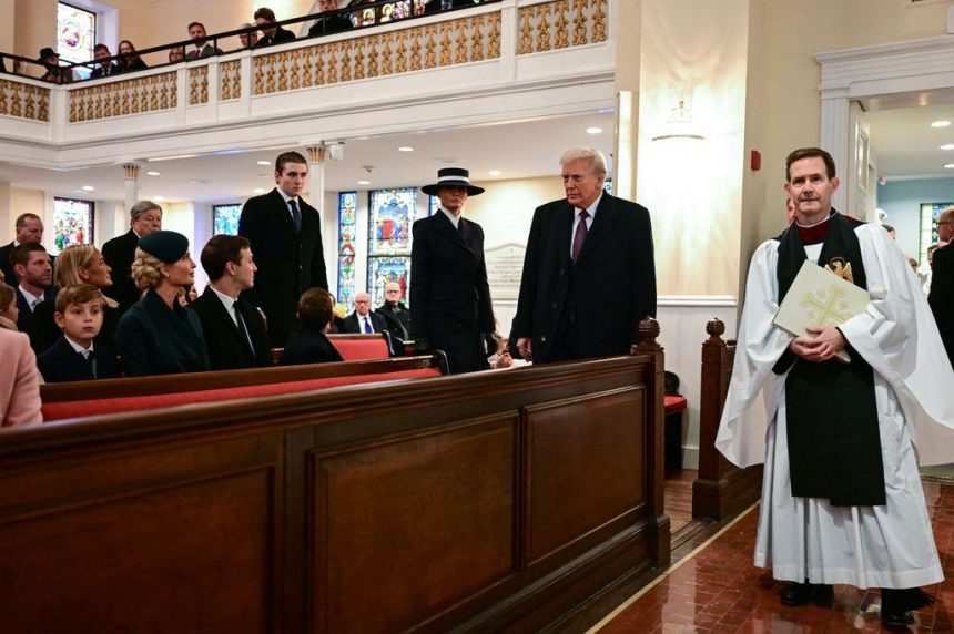 The first look at Melania Trump's inauguration outfit as she attended church with her family ahead of the event