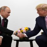 President Donald Trump, right, shakes hands with Russian President Vladimir Putin during a bilateral meeting on the sidelines of the G-20 summit in Osaka, Japan, Friday, June 28, 2019