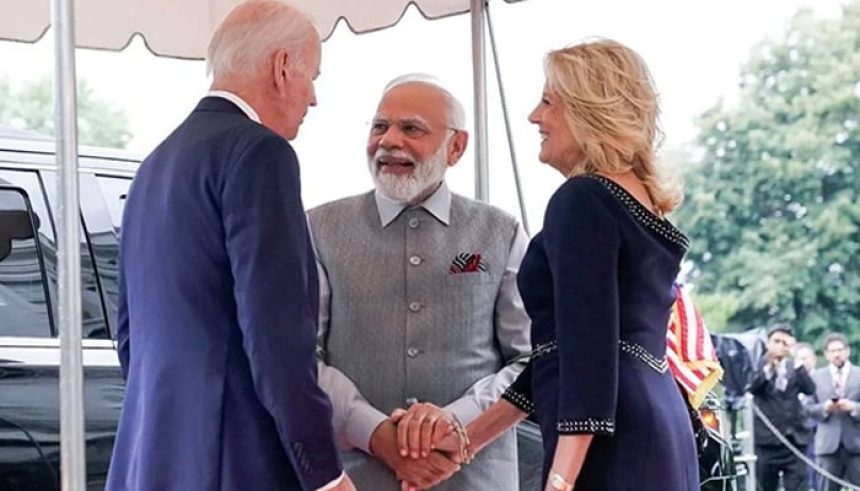 US President Joe Biden and first lady Jill Biden welcome Prime Minister of India Narendra Modi to the White House in Washington, US, June 21, 2023. — Reuters