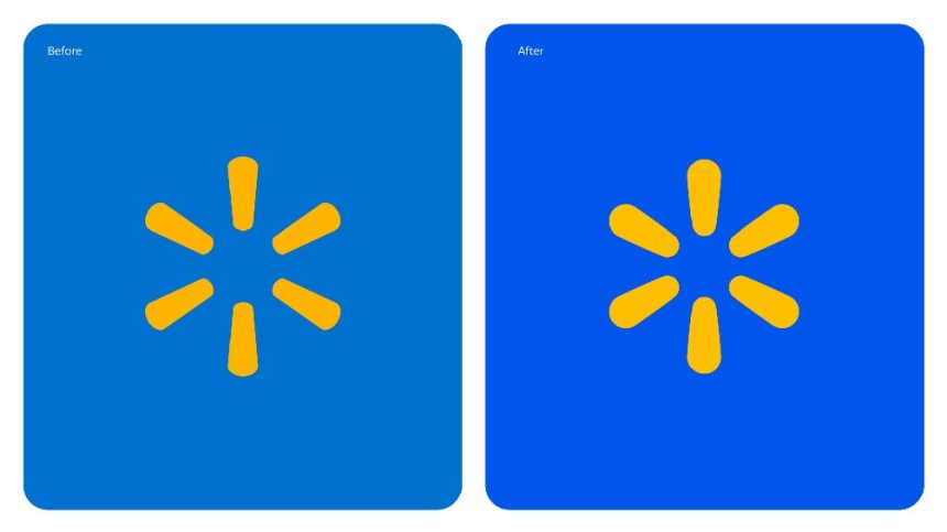 A before-and-after of the new Walmart Spark logo