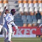 Pakistani players successfully appeal for leg before wicket (LBW) against West Indies Amir Jangoo (second right) during the second Test between Pakistan and West Indies at the Multan Cricket Stadium in Multan on January 25, 2025. — AFP