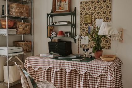 A range of storage boxes and baskets keep things tidy in Sally Wilkinson's home office