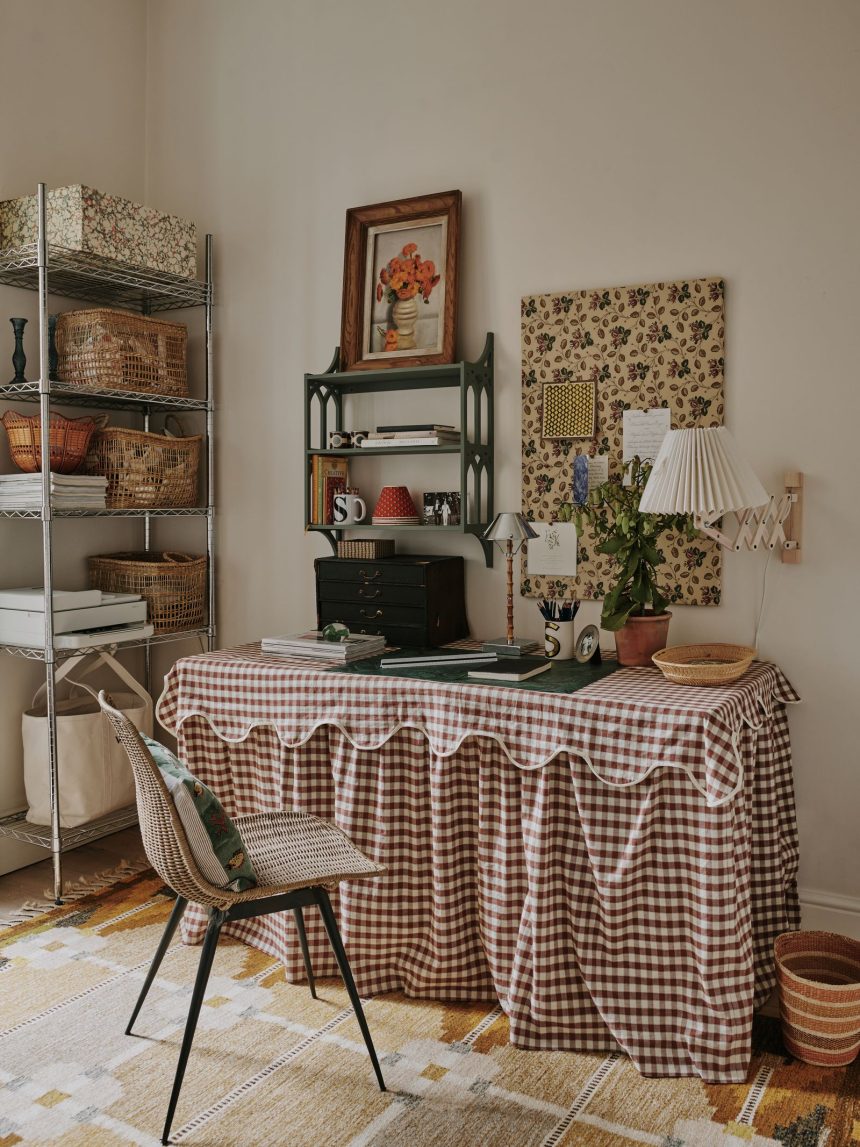 A range of storage boxes and baskets keep things tidy in Sally Wilkinson's home office