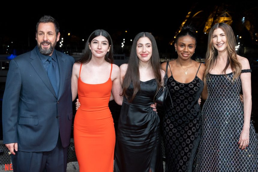 Adam Sandler his daughters Sunny Sandler and Sadie Sandler a family friend and his wife Jackie Sandler at the premiere...