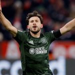 Celtics Nicolas Gerrit Kuhn celebrates scoring their first goal in Champions League clash against Bayern Munich at Allianz Arena in Munich, Germany on February 18, 2025. — Reuters