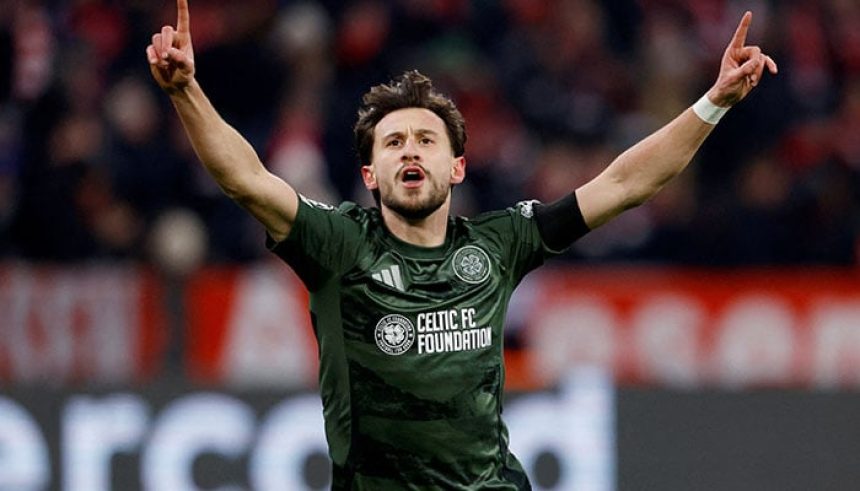 Celtics Nicolas Gerrit Kuhn celebrates scoring their first goal in Champions League clash against Bayern Munich at Allianz Arena in Munich, Germany on February 18, 2025. — Reuters