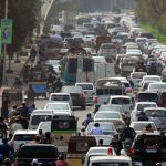 A large numbers of vehicles stuck in traffic jam due at Sharea Faisal n Karachi on February 17, 2025. — PPI