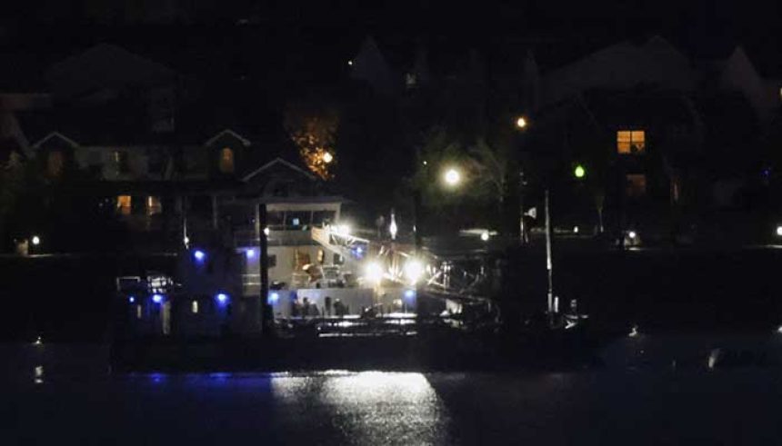 A US Coast Guard vessel equipped with a crane floats near the Ronald Reagan Washington National Airport, in the aftermath of the collision of American Eagle flight 5342 and the helicopter that crashed into the Potomac River, in Arlington, Virginia, US, January 31, 2025. — Reuters