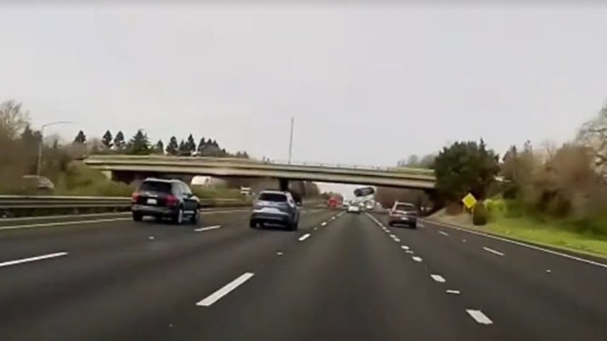 Vehicle flying off overpass