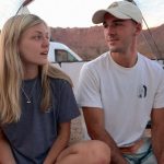 Gabby Petito and Brian Laundrie share a look while sitting in a tent