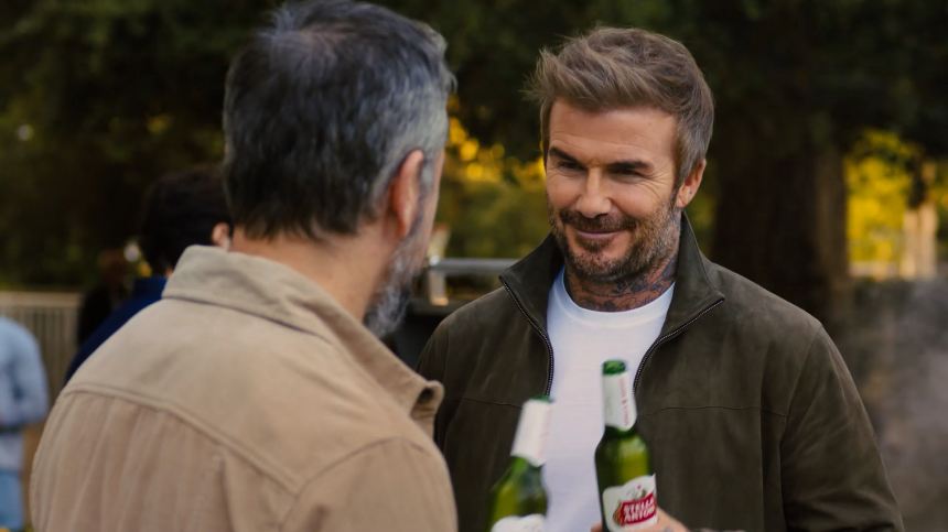 David Beckham and Matt Damon starred in Stella Artois’ 2025 Super Bowl ad