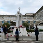 People outside the Gemelli hospital in Rome where the pontiff is being treated