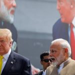 US President Donald Trump and Indian Prime Minister Narendra Modi speak during the welcoming ceremony, as Trump arrives at Sardar Vallabhbhai Patel International Airport in Ahmedabad, India February 24, 2020. — Reuters