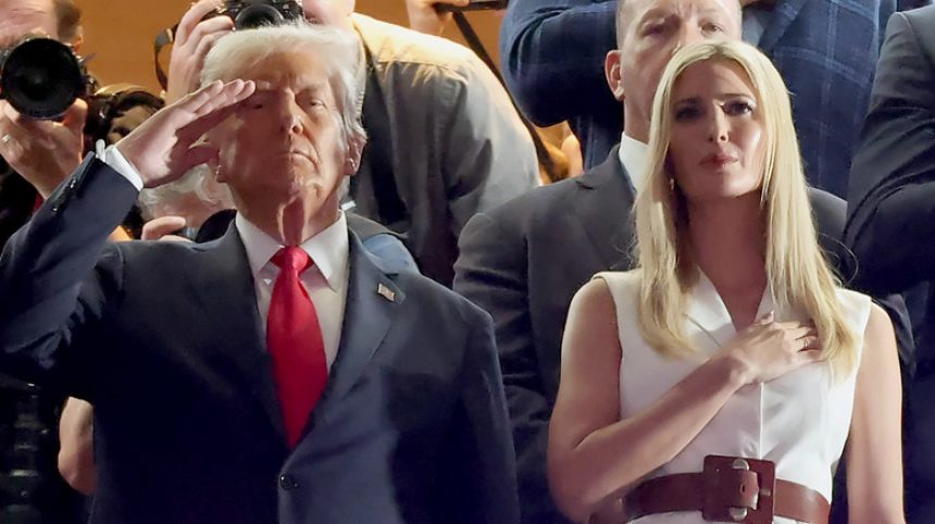 Donald and Ivanka Trump saluting at 2025 Super Bowl