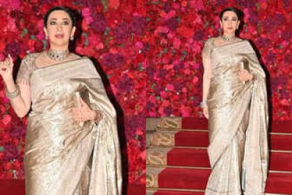 Karisma Kapoor's golden Kanjeevaram saree steals the show at Aadar Jain-Alekha Advani's wedding