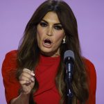 Kimberly Guilfoyle speaking at podium mouth open