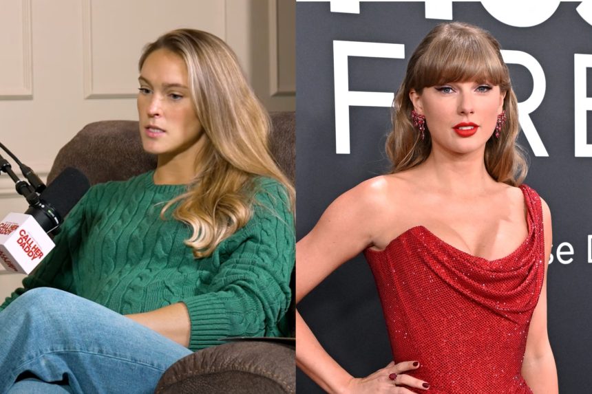 Kylie Kelce (left) was eight weeks pregnant while on a double date with Taylor Swift