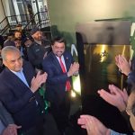 Sindh Governor Kamran Tessori (centre-left) and CM Murad Ali Shah (centre-right) clapping after unveiling the plaque during inauguration of newly revamped National Bank Stadium of Karachi on February 11, 2025. — PCB