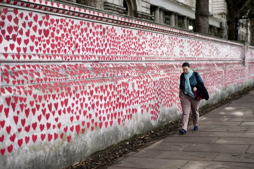 The study found all aspects of positive wellbeing improved in a statistically significant way post-pandemic. Pictured, the National Covid Memorial Wall (PA)