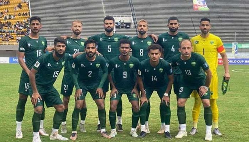 The Pakistan football team pictured during a match. — PFF/File