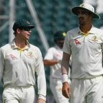 Australias Steve Smith speaks with Australias Mitchell Starc during a Test match between Pakistan and Australia at the Gaddafi Cricket Stadium in Lahore on March 25, 2022. — AFP