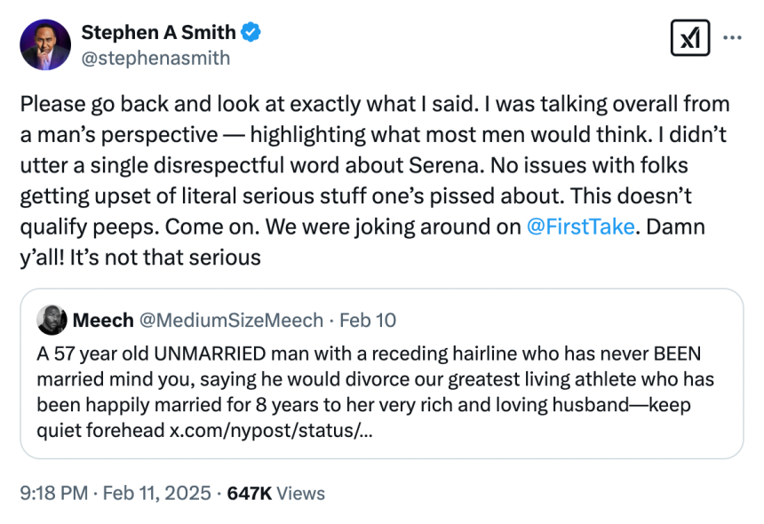 Stephen A. Smith hits back at critic on X