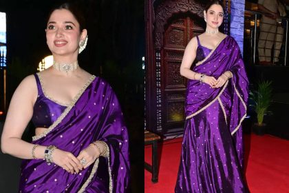 Tamannaah Bhatia stuns in purple Kashi brocade saree