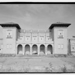 An old black and white photo of a train station