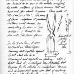 Scan of a journal page describing designing the Seattle Space Needle with a sketch of the structure