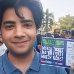 Cricket fan gestures after buying tickets for the inauguration match of the ICC Mens Champions Trophy 2025 at a designated centre in Karachi. — Reporter