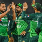 Pakistan cricket players celebrate after taking a wicket of opponent team. — AFP/File