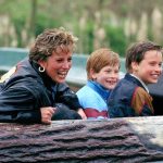 Diana, William and Harry giggling after riding the log flume at Thorpe Park