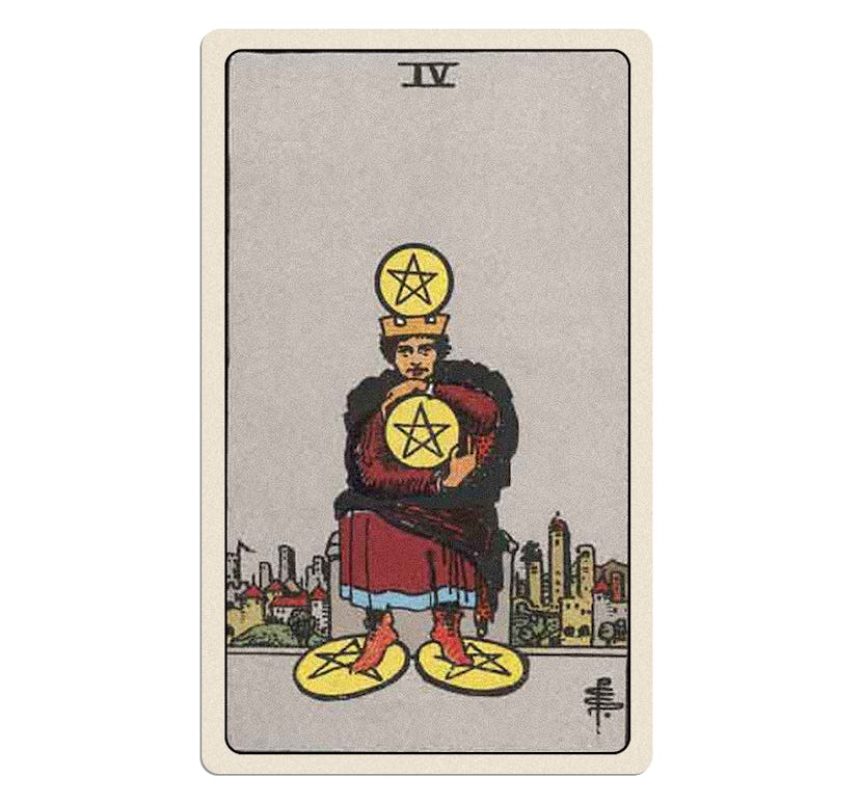 Your money tarot card for Wednesday, February 19, 2025 is the Four of Pentacles.